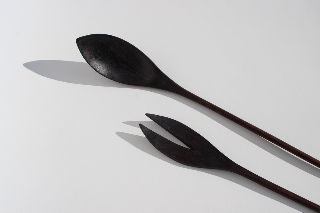 sculptural wooden serving utensil set