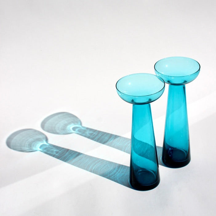 sculptural aqua glass candleholder