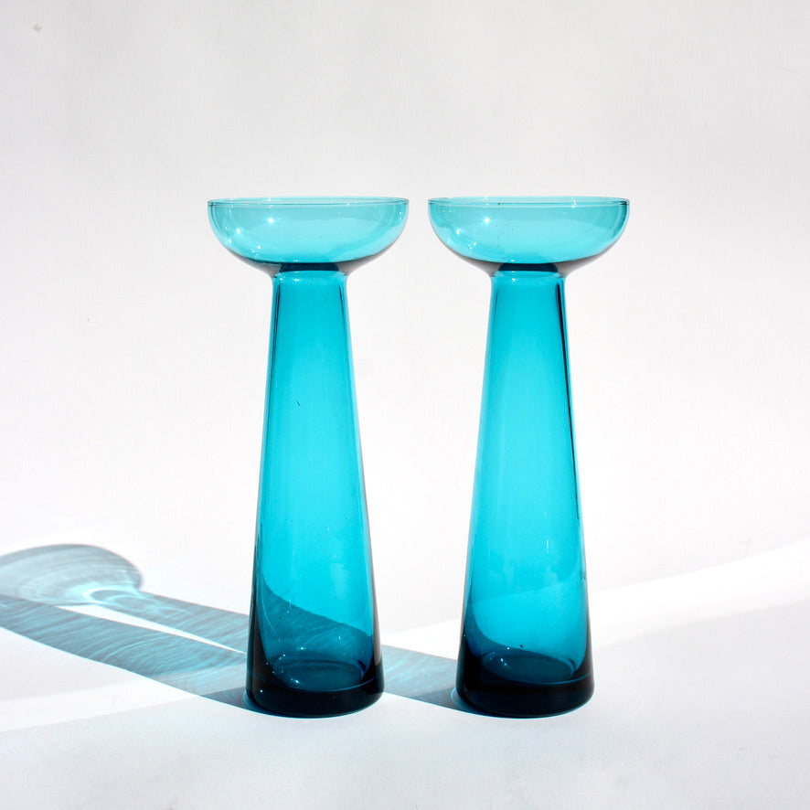 sculptural aqua glass candleholder