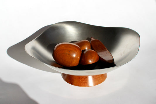 midcentury steel + wood bowl