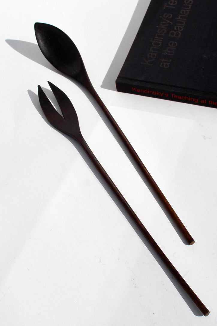 sculptural wooden serving utensil set