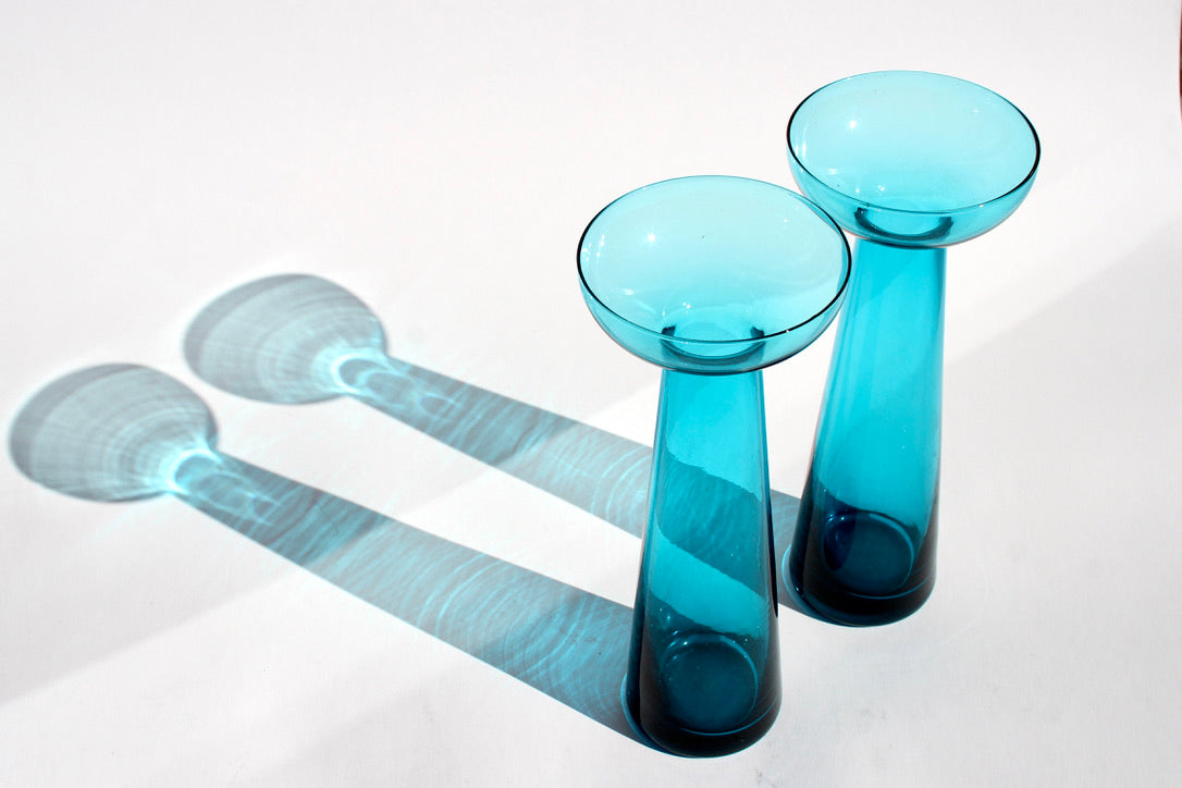 sculptural aqua glass candleholder