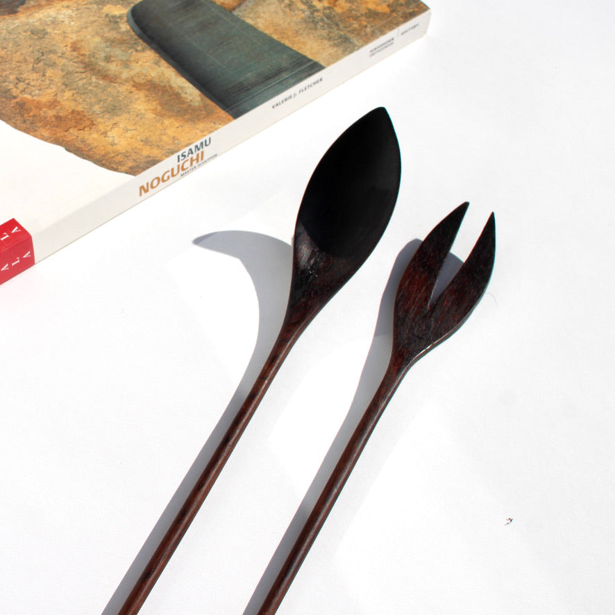 sculptural wooden serving utensil set