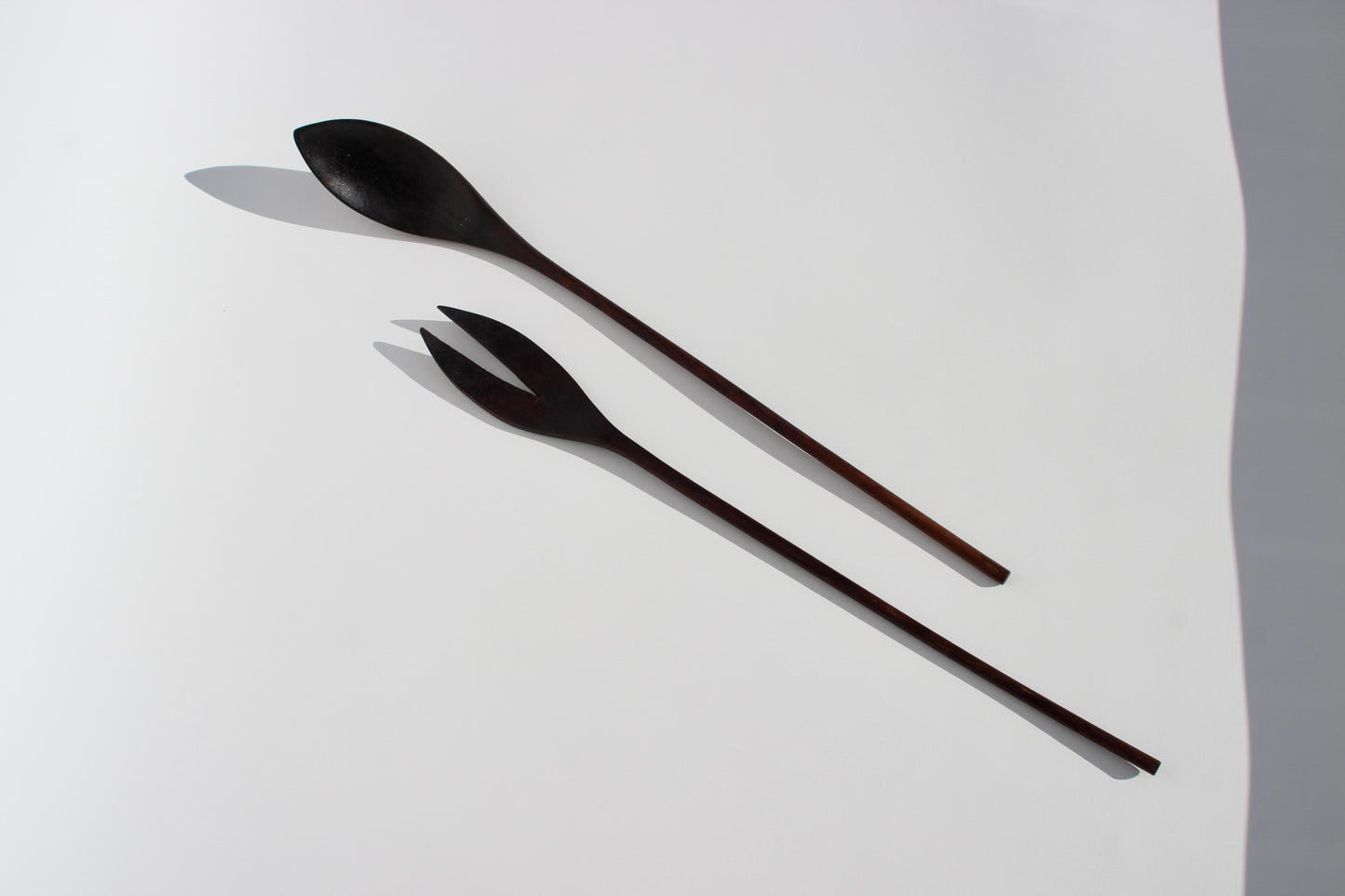 sculptural wooden serving utensil set