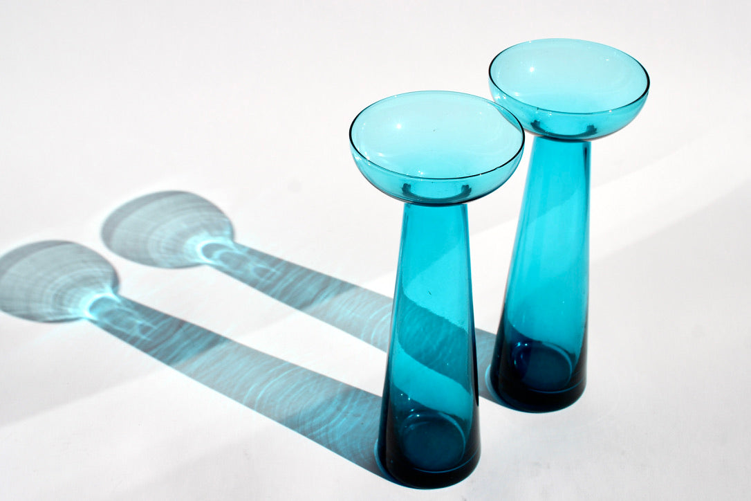 sculptural aqua glass candleholder