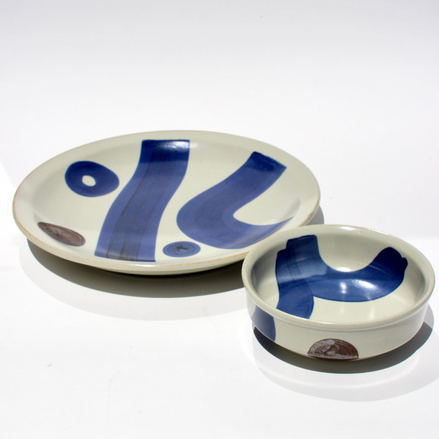 Hand-Painted Pottery Serving Set