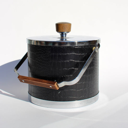 black croc, chrome + wood ice bucket